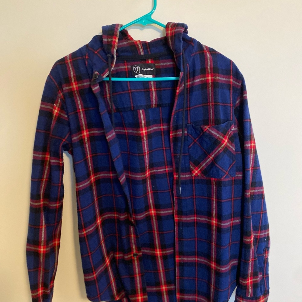Original Use Red and Blue Plaid Hoodie